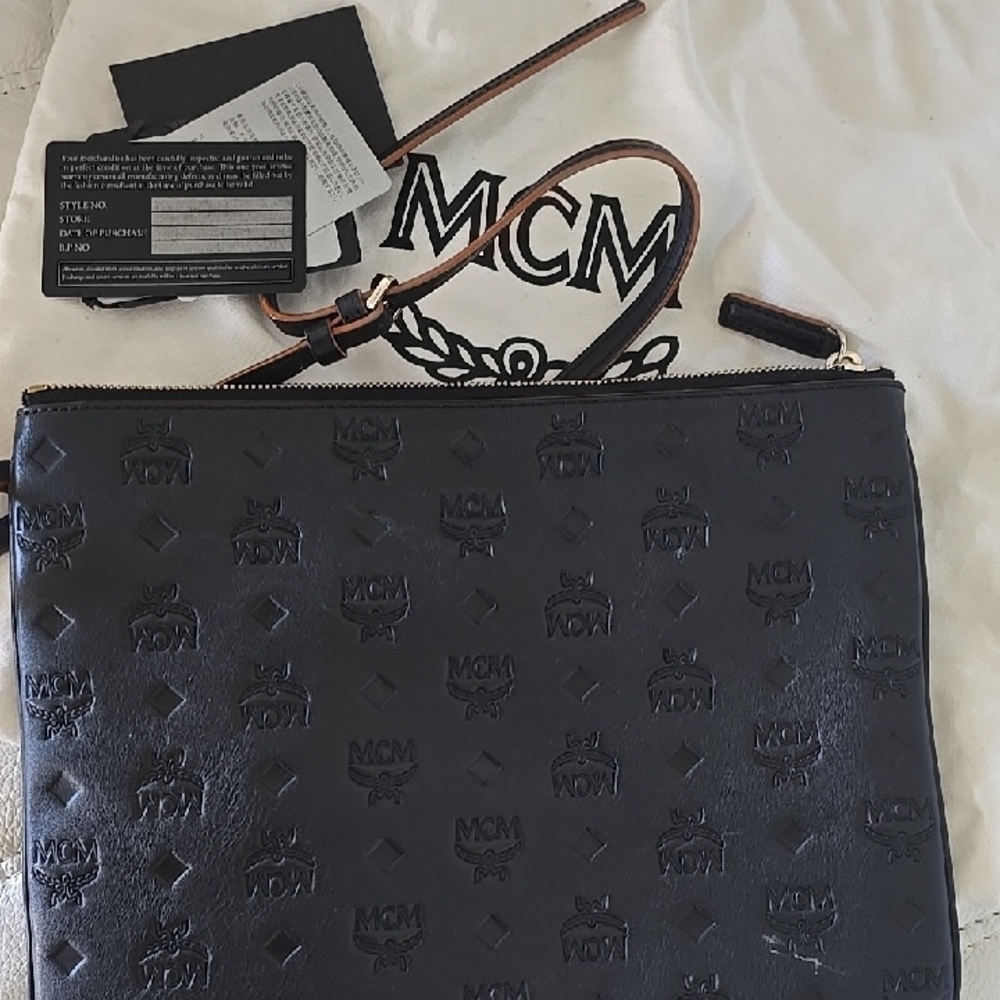 MCM Black Leather Monogram Messenger Bag